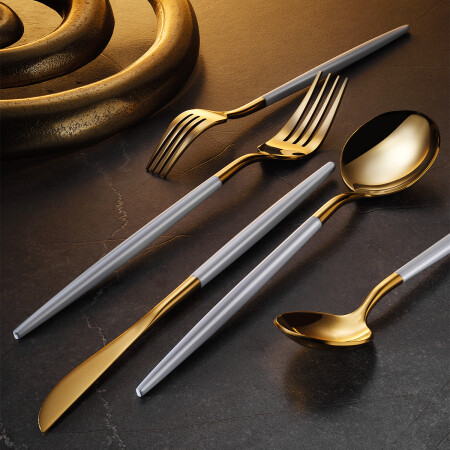 Aryıldız Versay White Gold 36 Parça 6 Kişilik Çatal Kaşık Bıçak Takımı Renkli